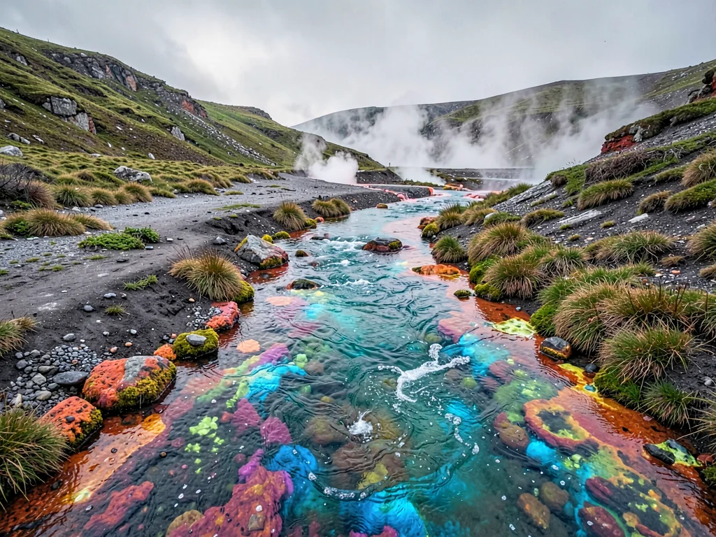 Geyser runoff channel showing mineral colors