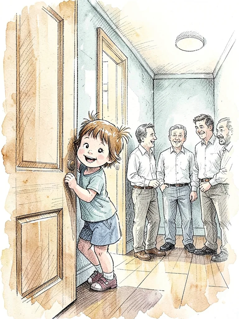 Child peeking around door spying