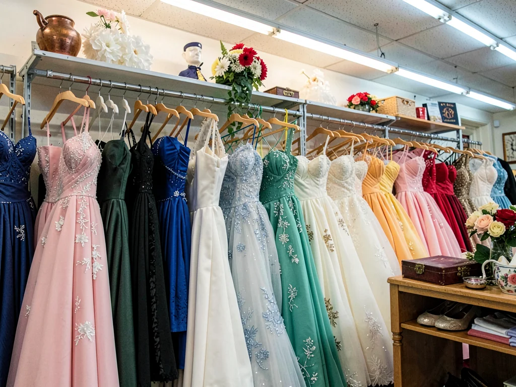 Formal wear section, prom dresses and wedding gowns, special occasions donated