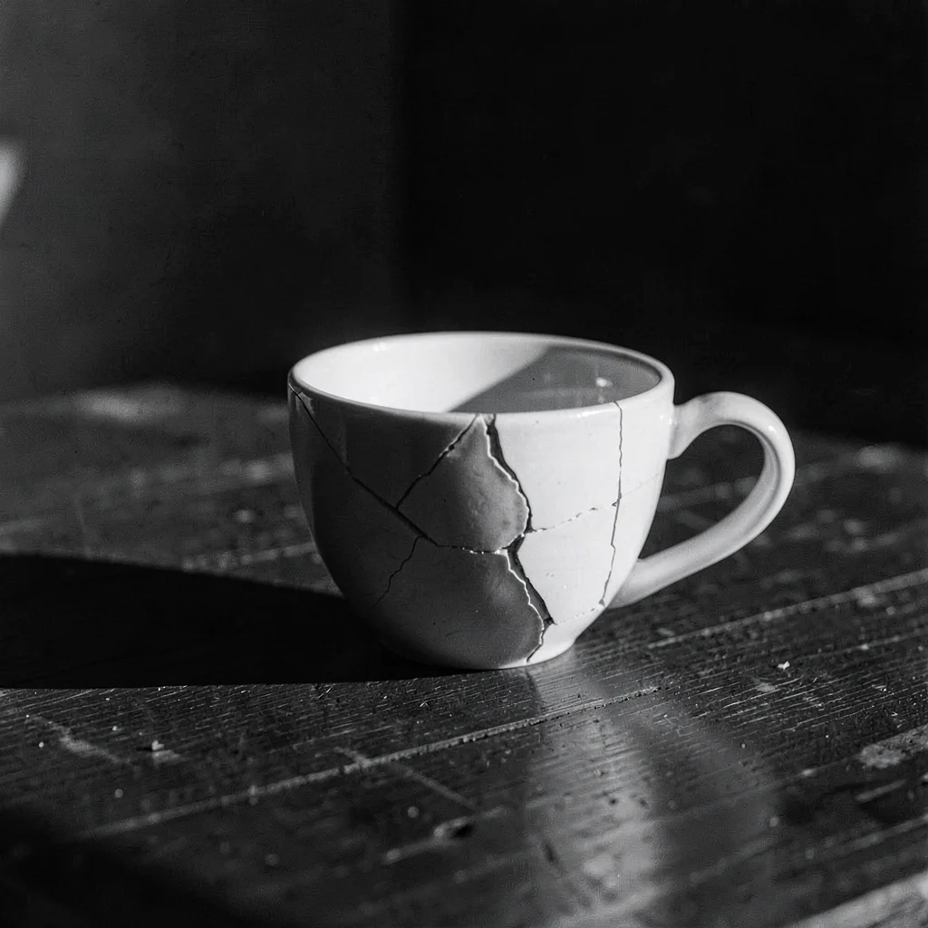 Stark minimalist composition, high contrast black and white tones, A cracked por