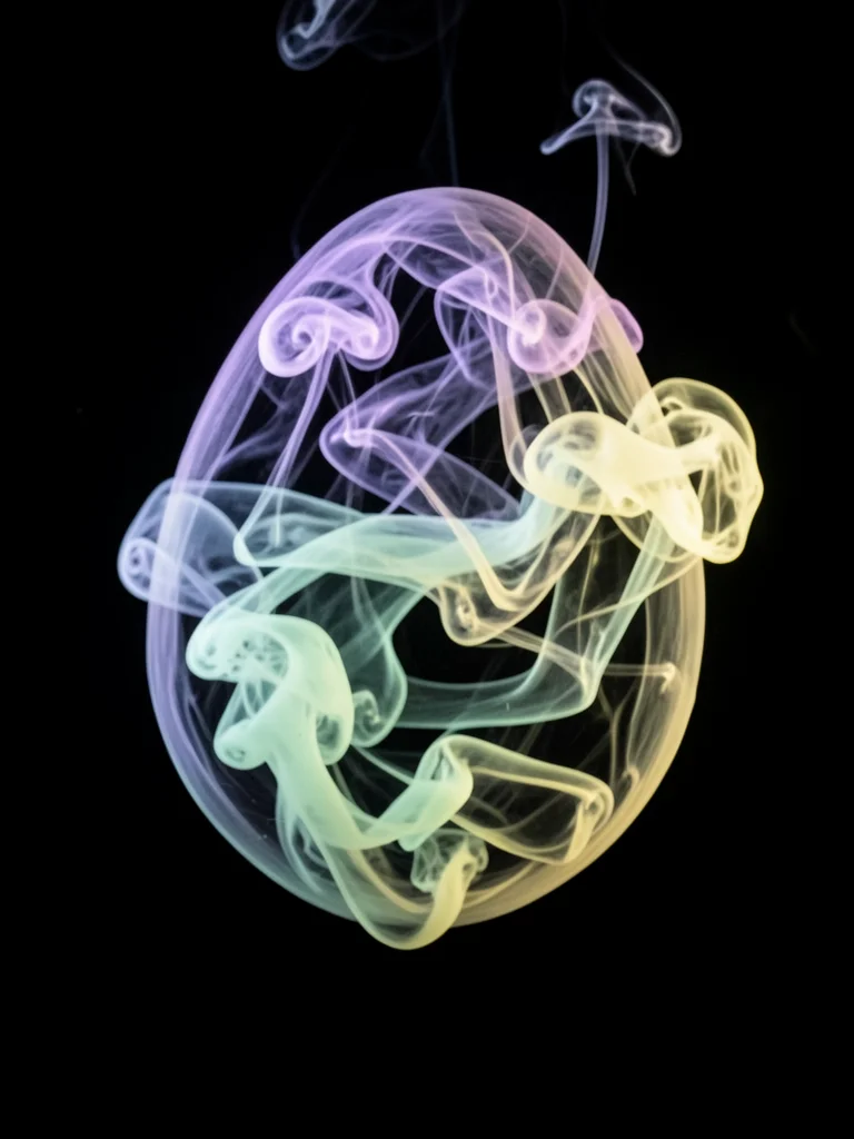 Colored smoke in pastel Easter tones — lavender, mint green, pale yellow — inter