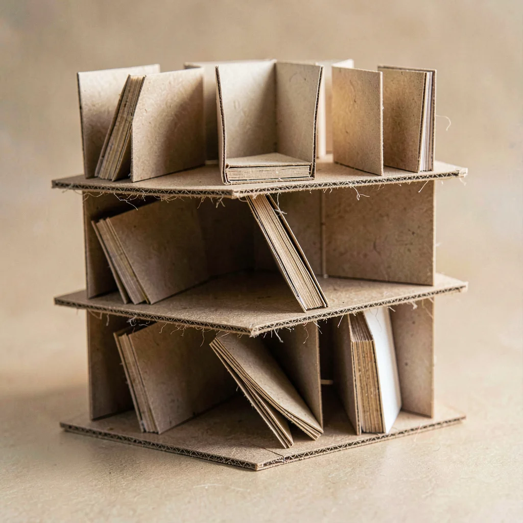 Zoom-background of a paper-fold bookshelf abstraction — miniature folded paper b