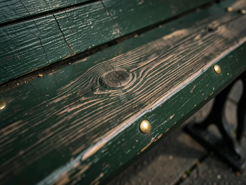 The armrest of a park bench showing forty years of arms resting in the same spot