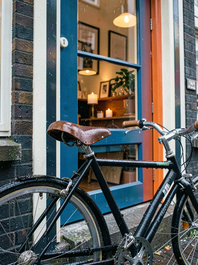 Bicycle rhythm through Copenhagen, a bicycle parked against a colorful Copenhage