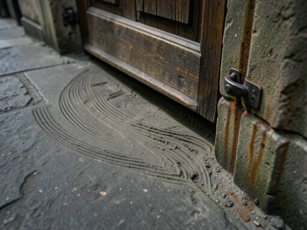 The stone threshold of a cathedral doorway worn into a concave channel by 600 ye