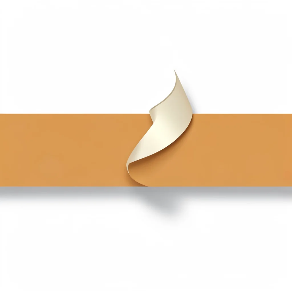 Vector ribbon shape forming a closing curl over a horizontal divider, warm ochre