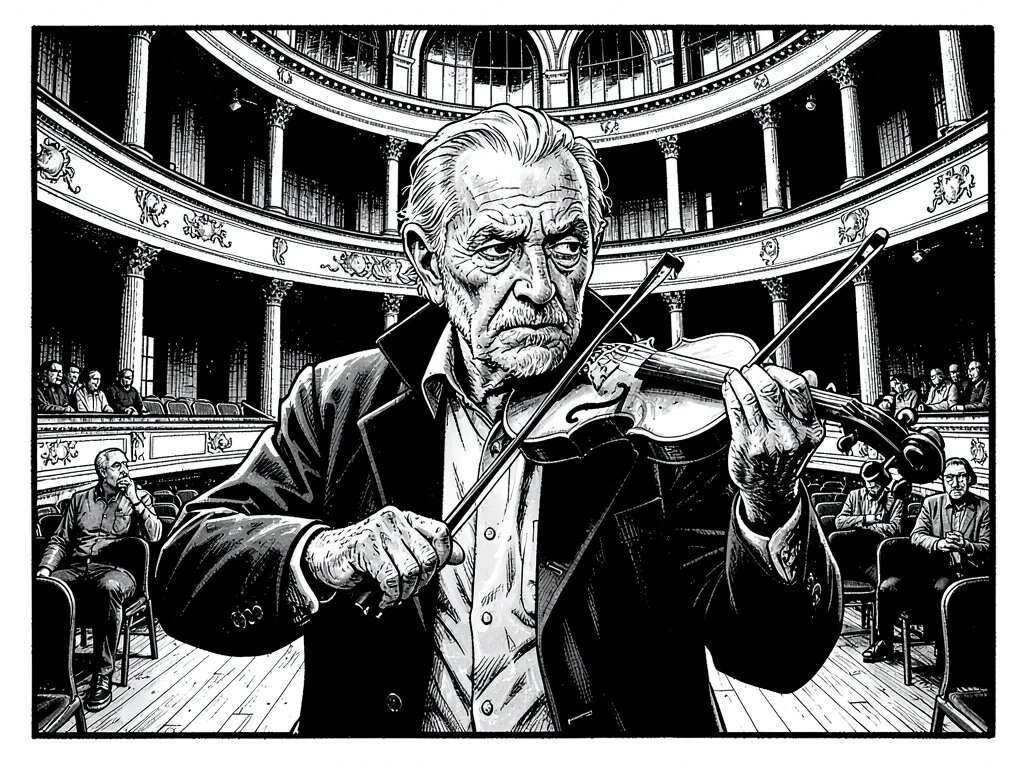 Violinist in empty concert hall