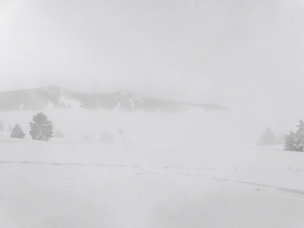 Whiteout with subtle horizon suggestion