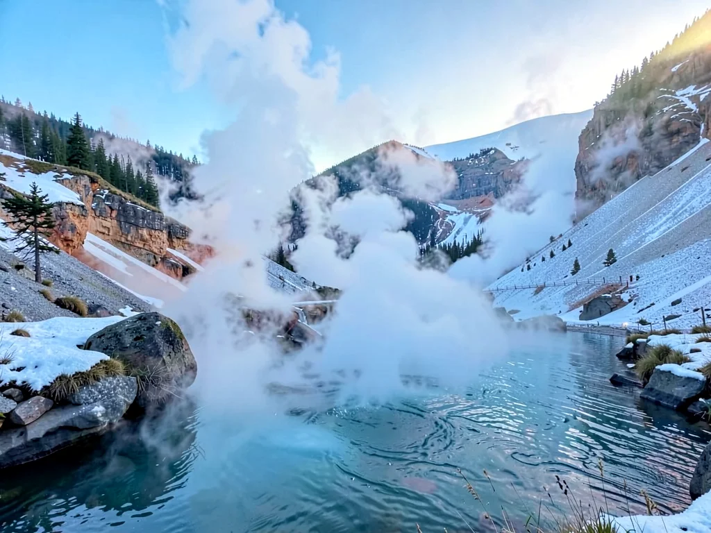 Hot creek steam in cold morning air