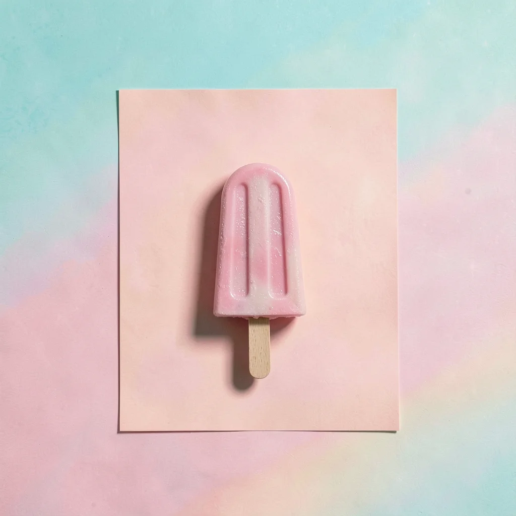 Solitary ice-cream-shaped popsicle with no brand markings centered on a sunrise 