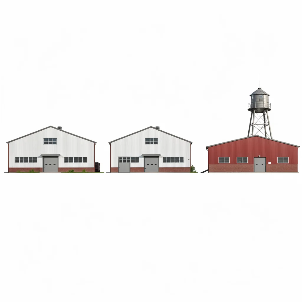 Catalog flat of buildings range — depot, freight house, water tower — even spaci
