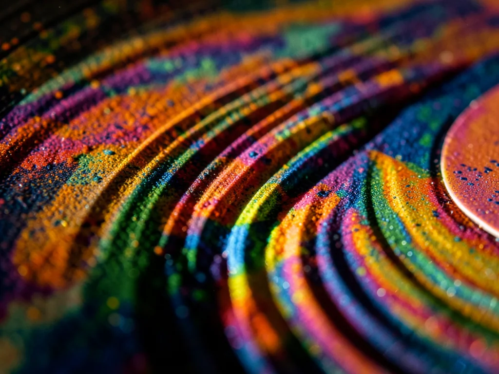 Splatter vinyl macro, two colors of PVC marbled together, groove cut through the