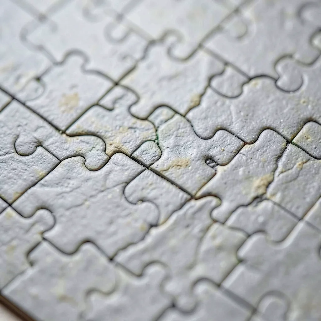 Surface macro of a half-completed puzzle showing seam pattern across the assembl