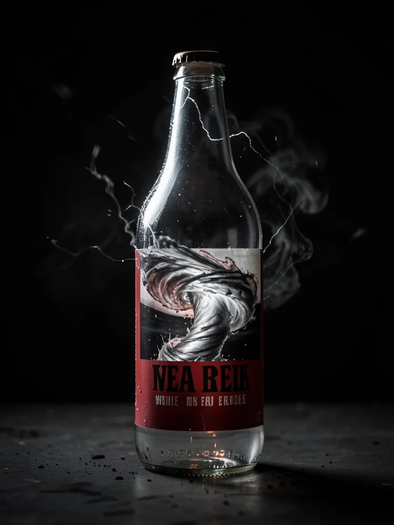 Tornado vortex in bottle, two-liter demonstration, dramatic lighting, contained 