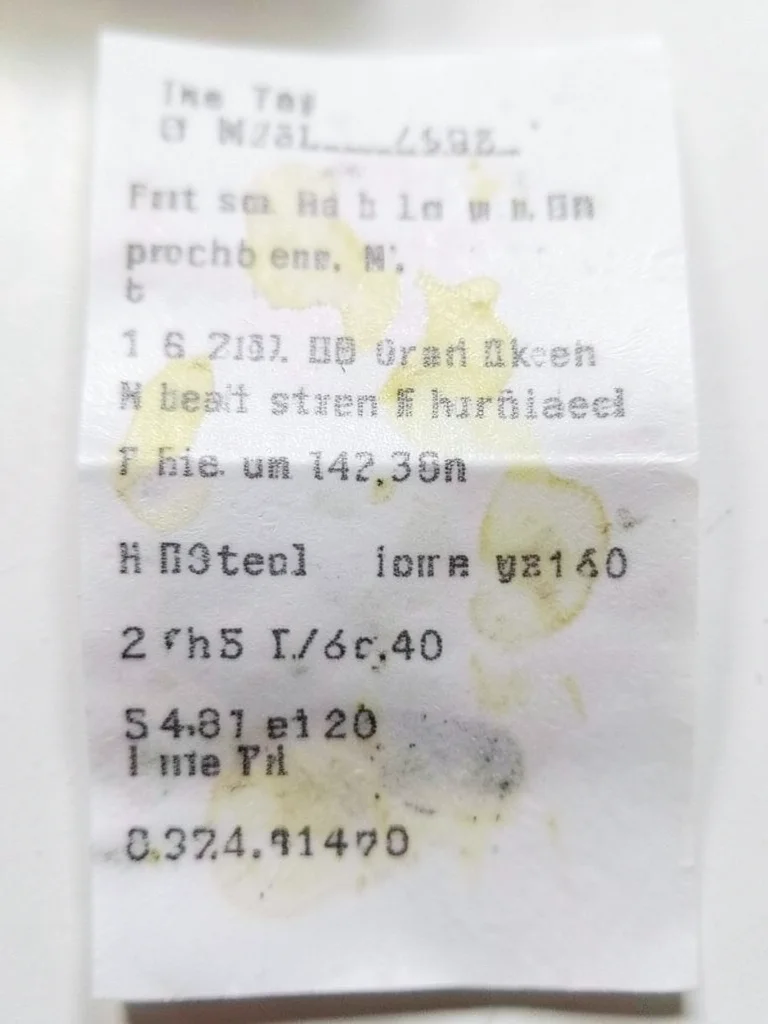 Thermal receipt from costume shop, itemized halloween purchases, fading