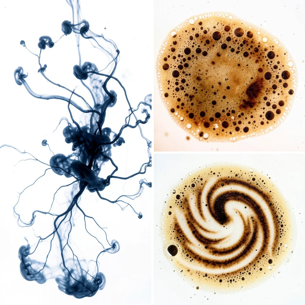 Macro of espresso crema, swirling tiger-stripe pattern in golden-brown foam