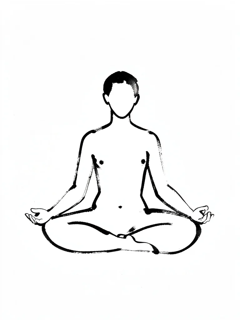 Seated meditating figure reduced to a single continuous ink outline