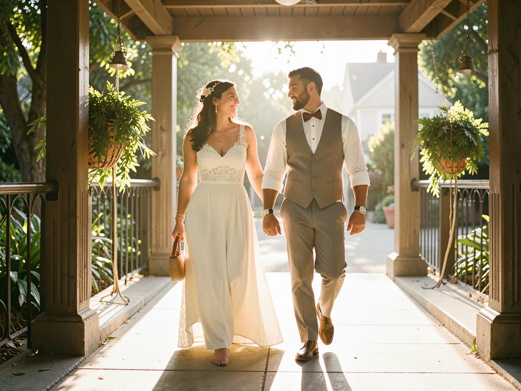 Couple walking into light