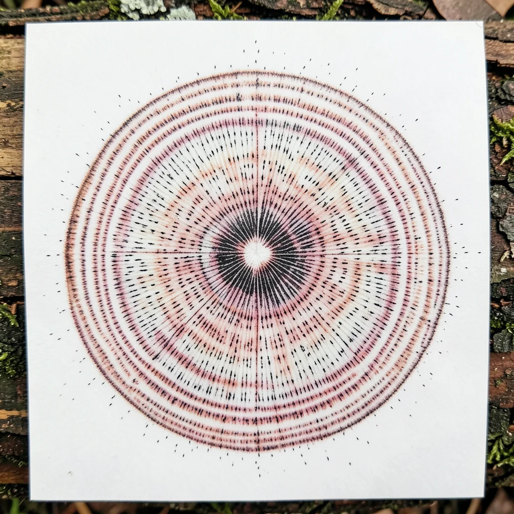Shelf fungus on spring log, concentric growth rings like tree age marks