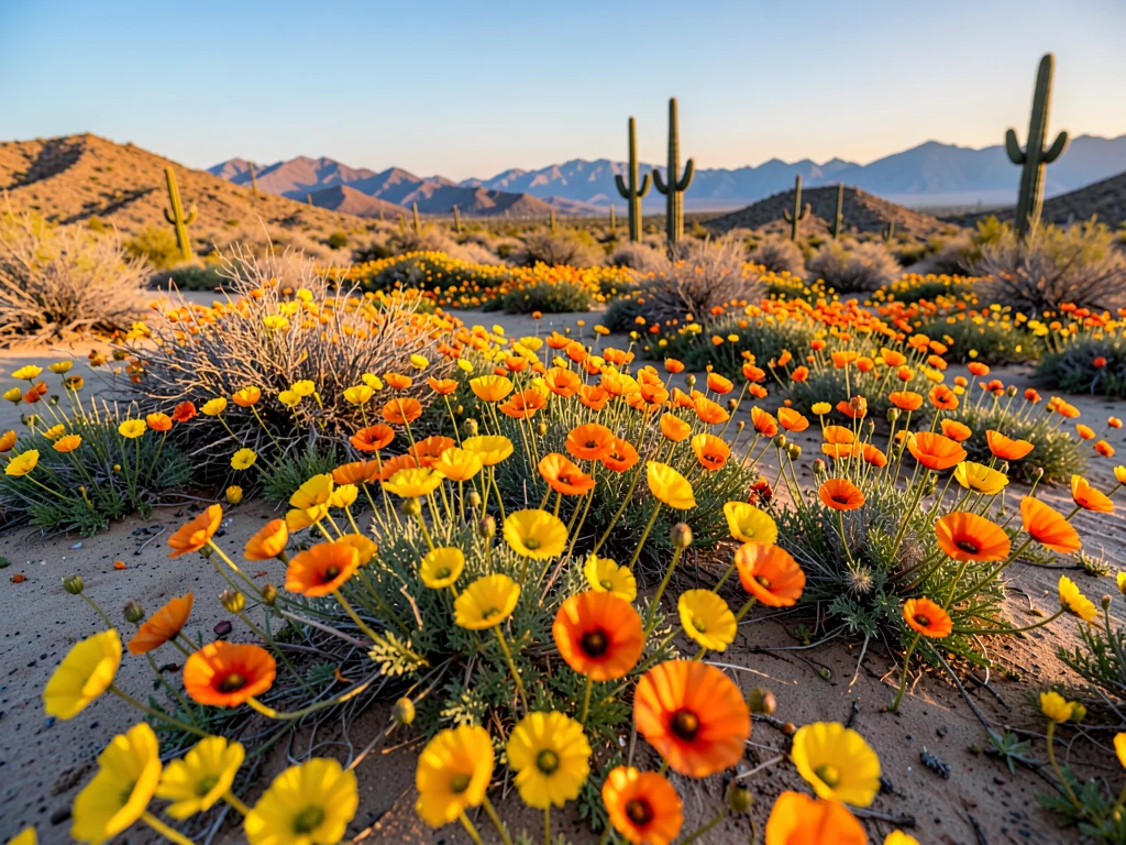 Brittlebush and Poppy Aerial Superbloom