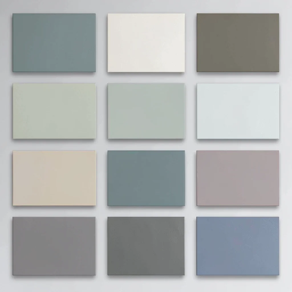 Modular grid of twelve tonal swatches in muted corporate palette