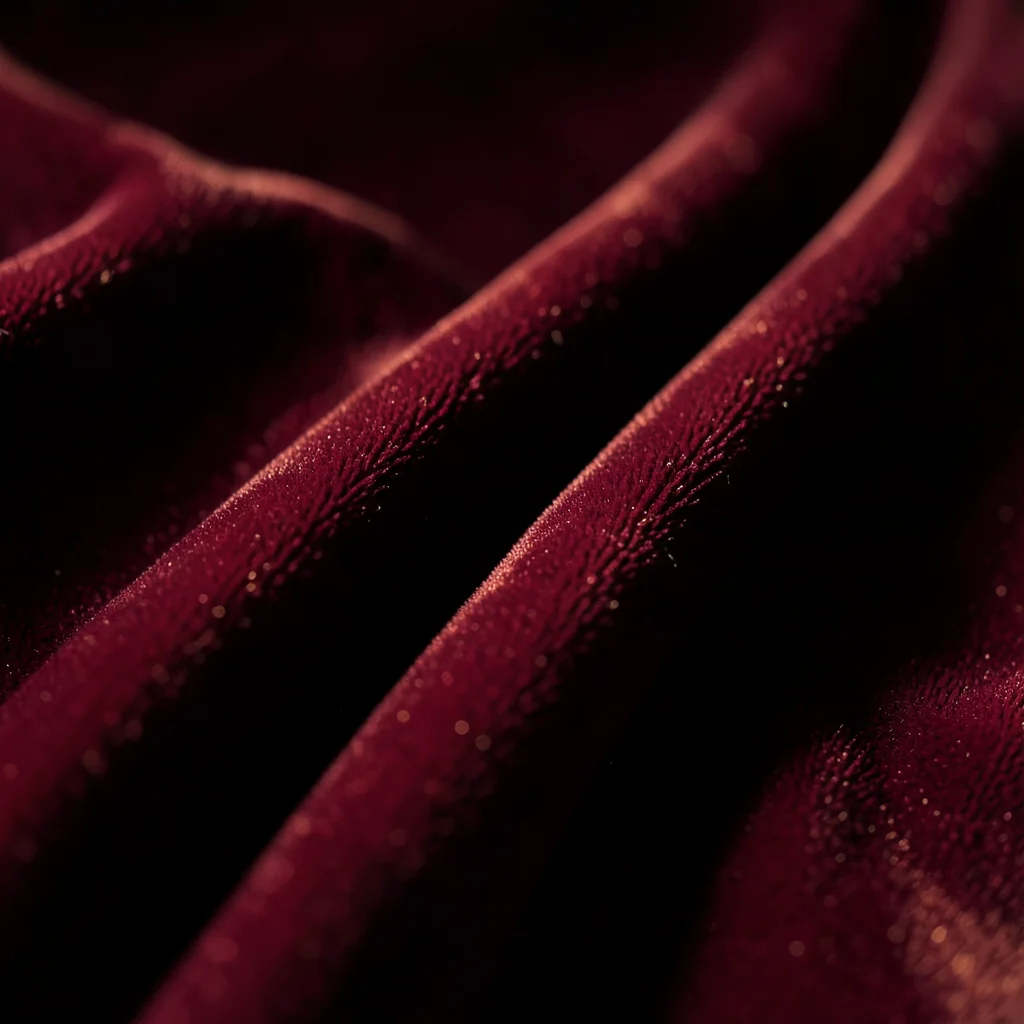 Velvet fabric in deep burgundy, light catching the nap direction
