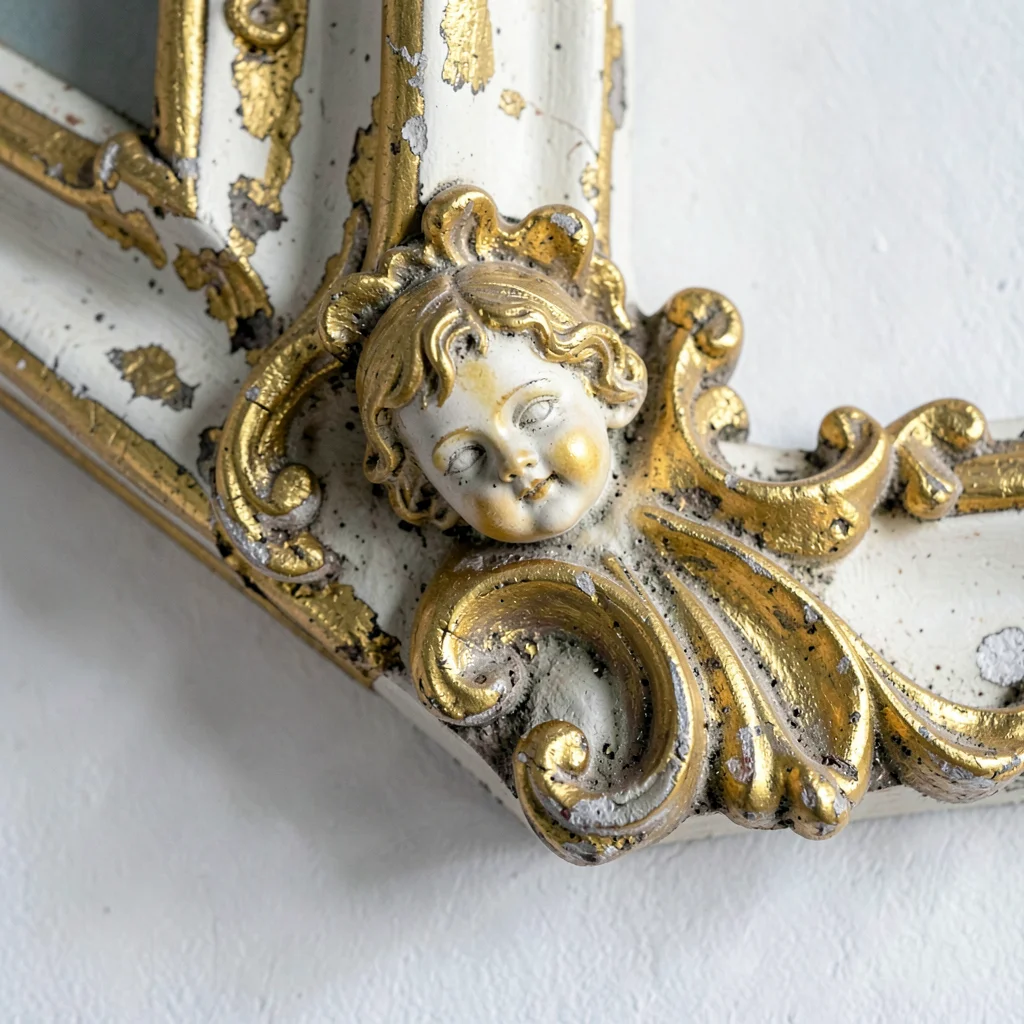 Baroque ornament fragment, Moravian gilt detail, Picture frame corner detail, ge