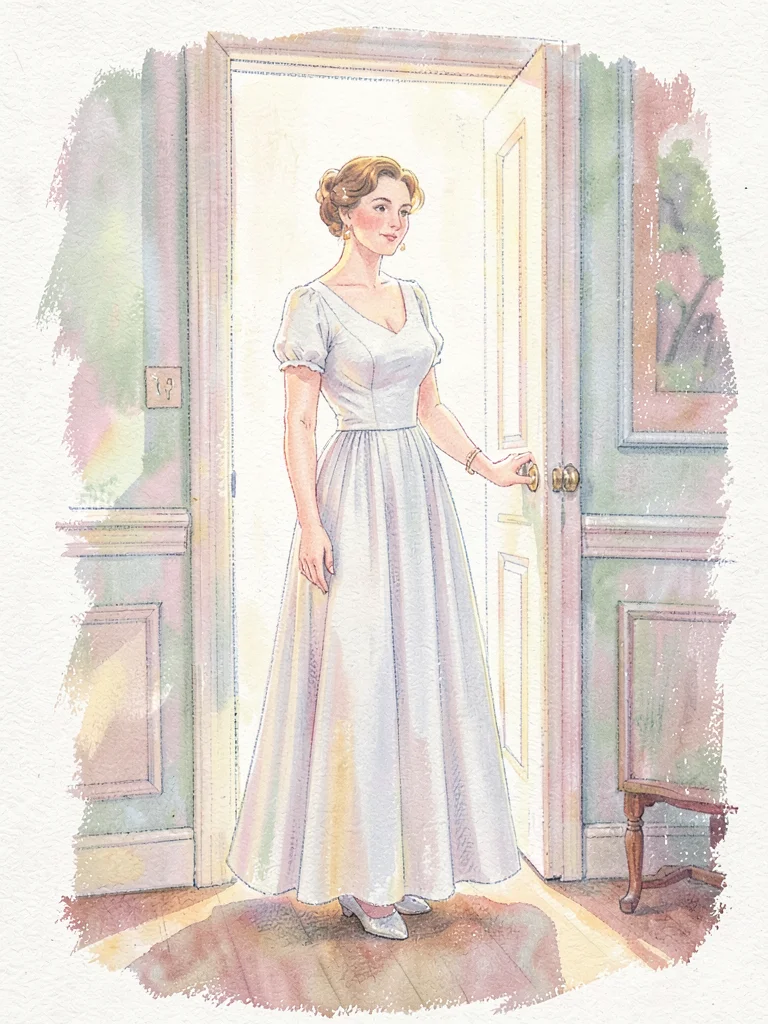 Woman in white dress in doorway