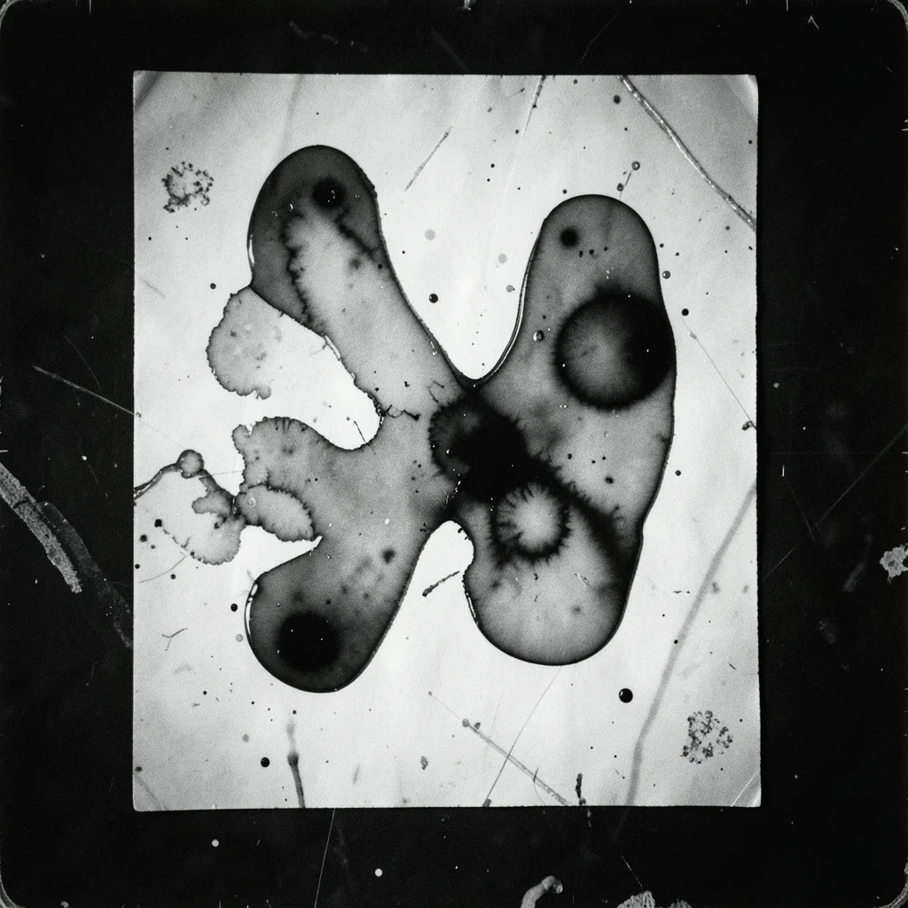 A chemigram: abstract forms created by painting developer and fixer directly on 