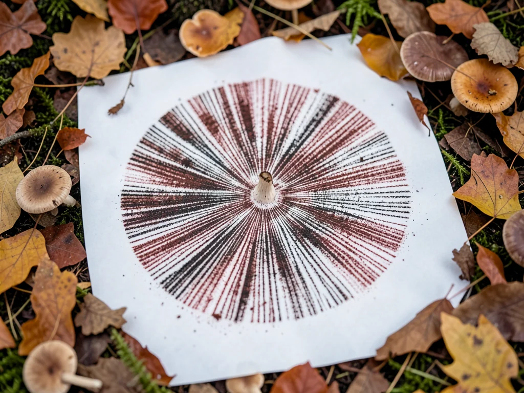Ring of mushrooms in autumn forest floor, fairy ring, fallen leaves