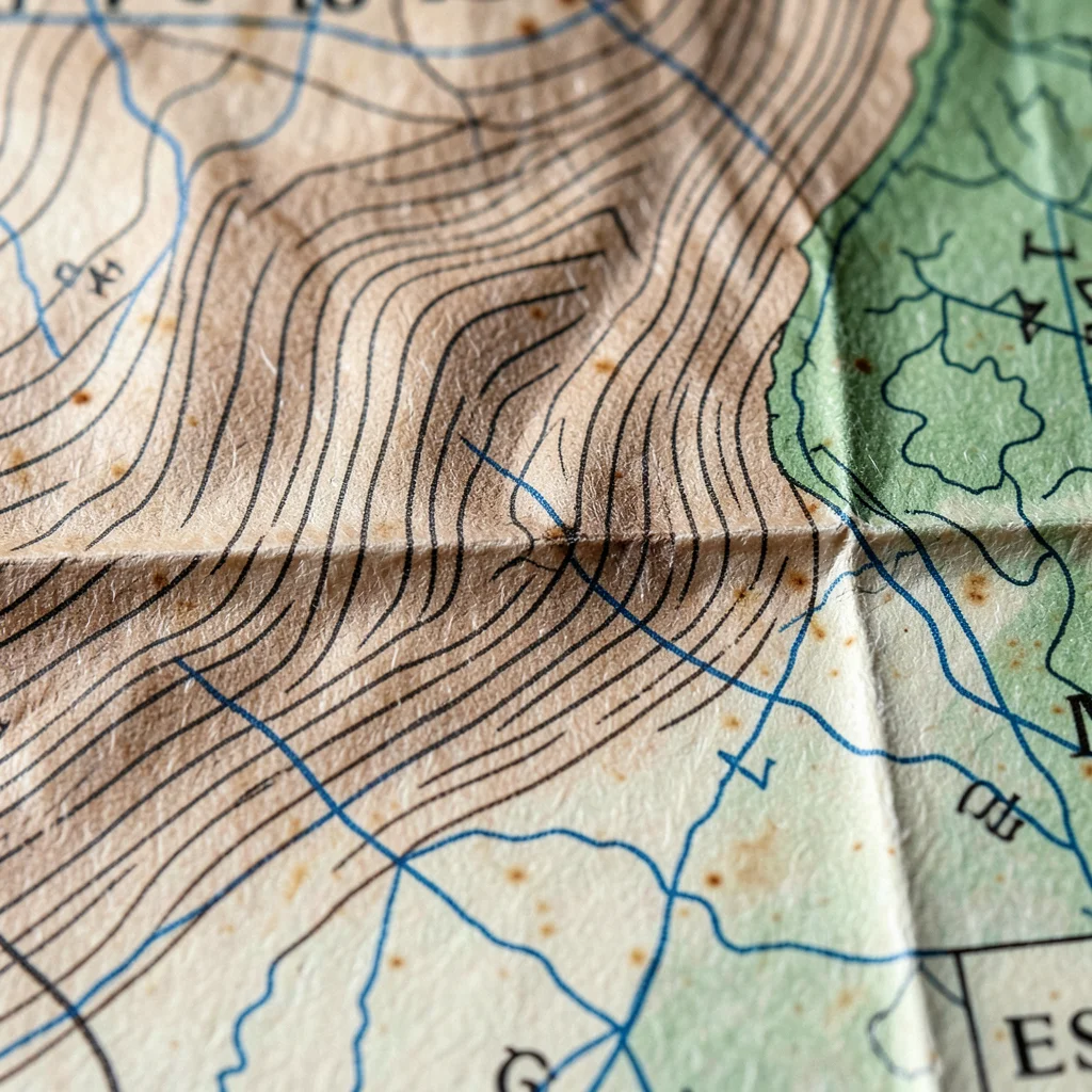 A macro photograph of a USGS topographic map fragment showing a mountain pass, c