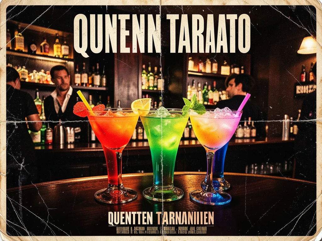 Colorful cocktails in rainbow gradient arrangement on bar counter