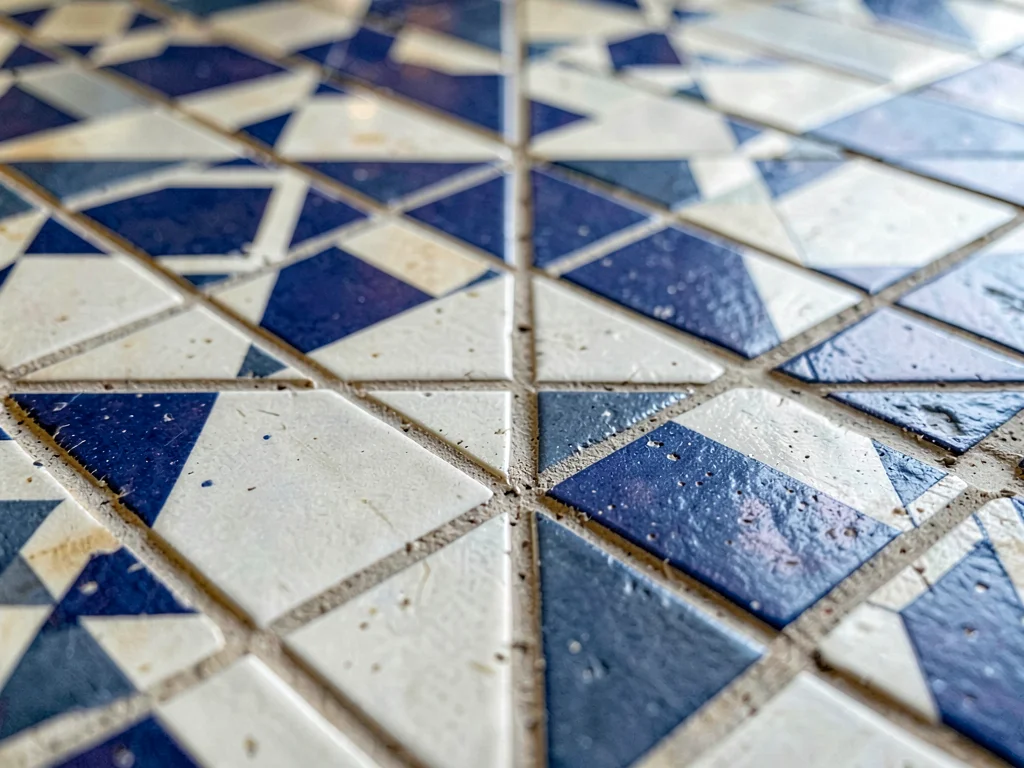 Tile grout lines creating secondary grid pattern