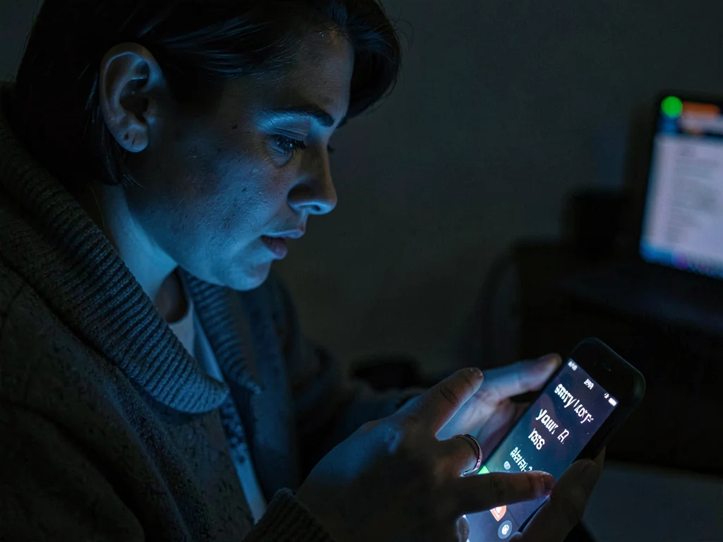 Person receiving "sorry for your loss" texts, phone screen lighting grief, the m