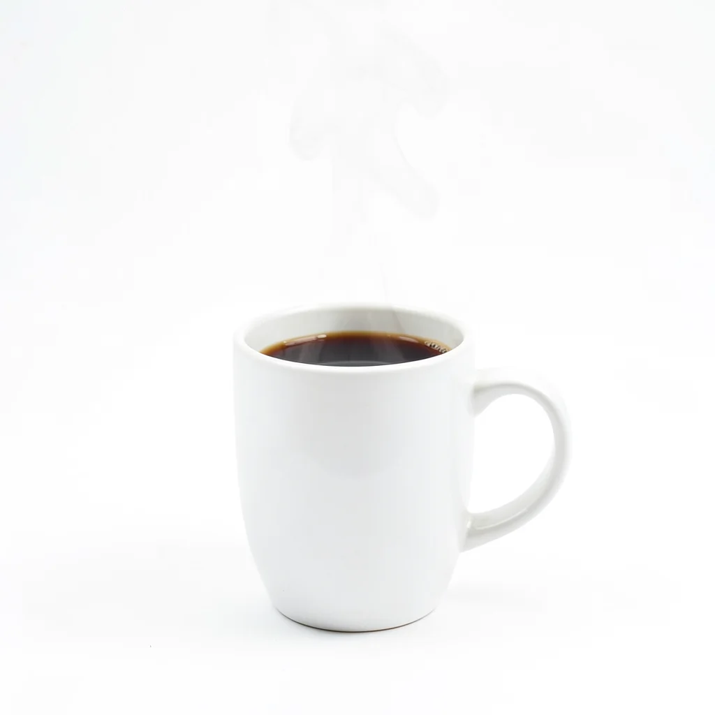 Coffee mug with steam, white ground