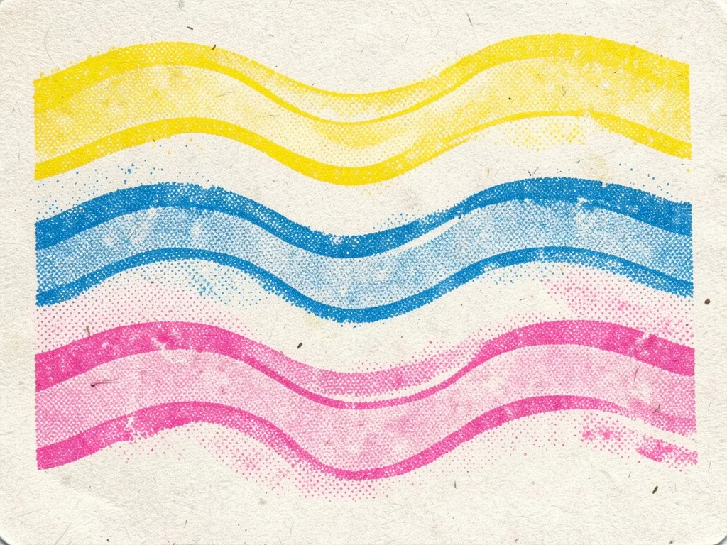 Hand-drawn wavy lines in three colors — yellow, blue, and pink — each pass sligh