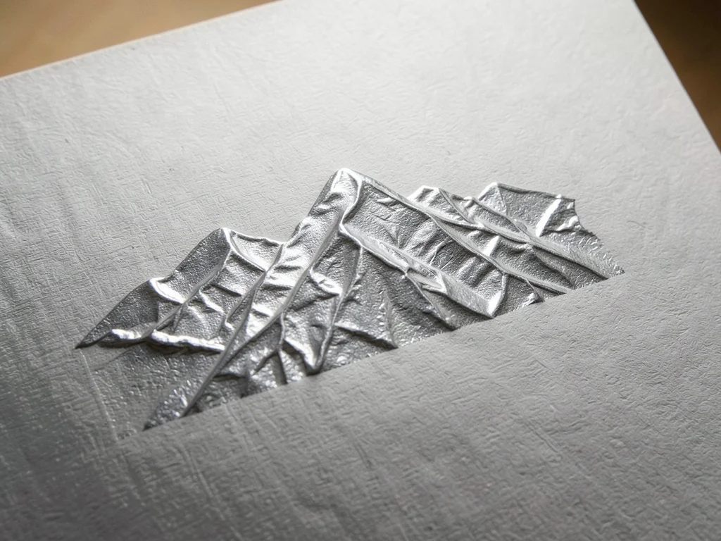 Foil with deliberate wrinkle pattern, controlled crumpling creating organic moun