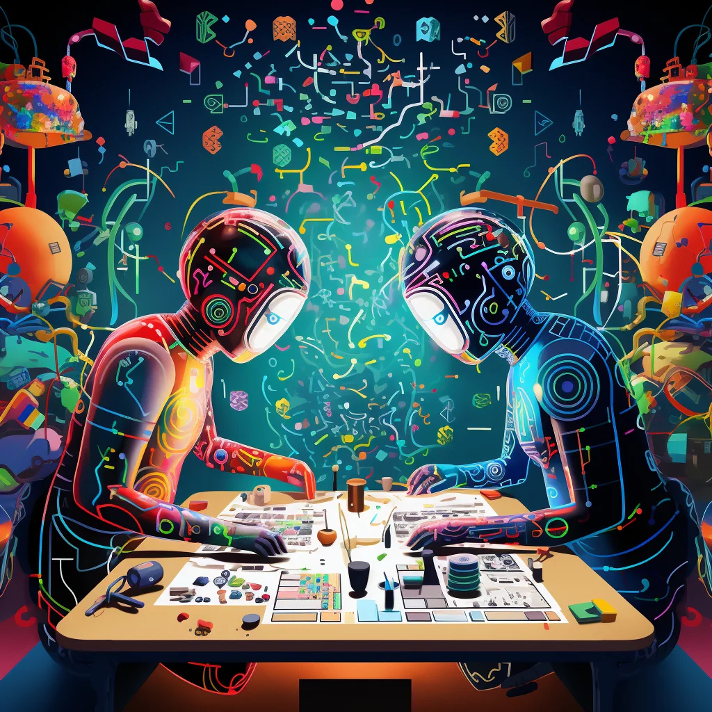 AI Creative Collaboration Subject Two stylized human-