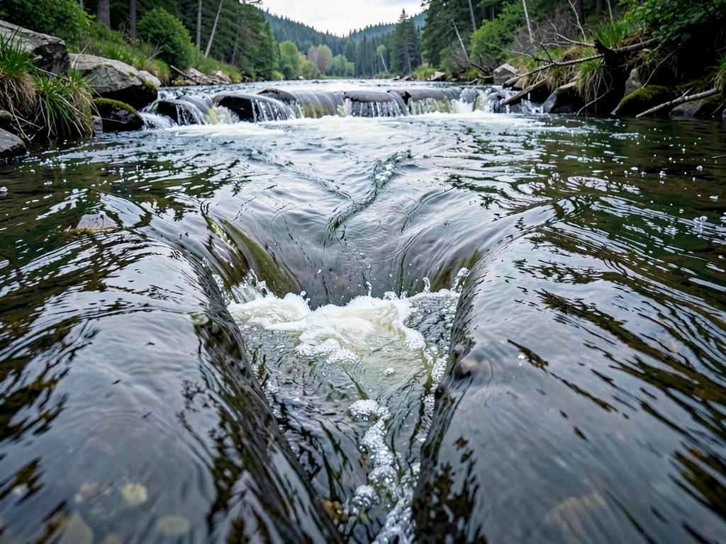 Flow convergence creating V pattern