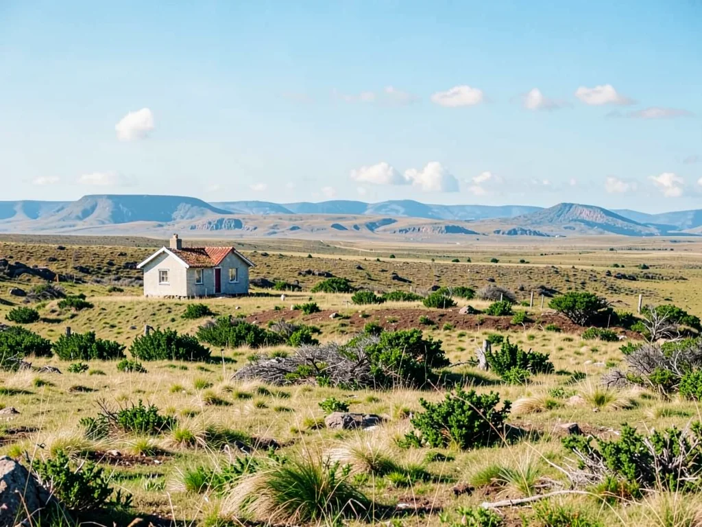Small house in vast landscape