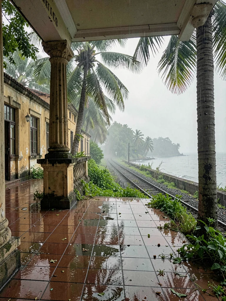 Monsoon rain on veranda