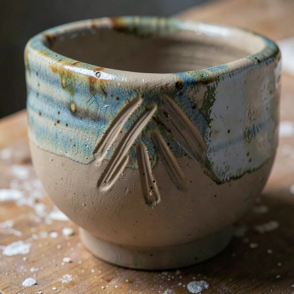 Close-up of a thrown rim where the finger marks are clearly visible in the clay 