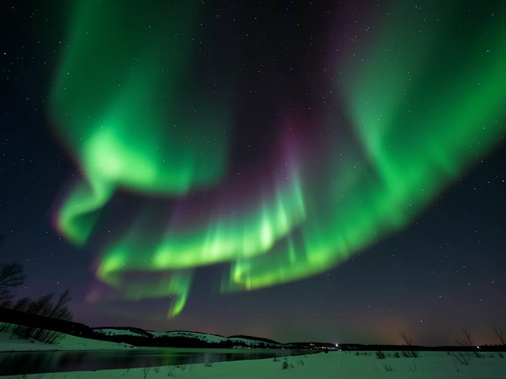 STEVE aurora phenomenon, narrow mauve arc with green picket fence structure, rar
