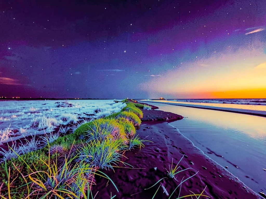 Beach with infrared water grass contrast
