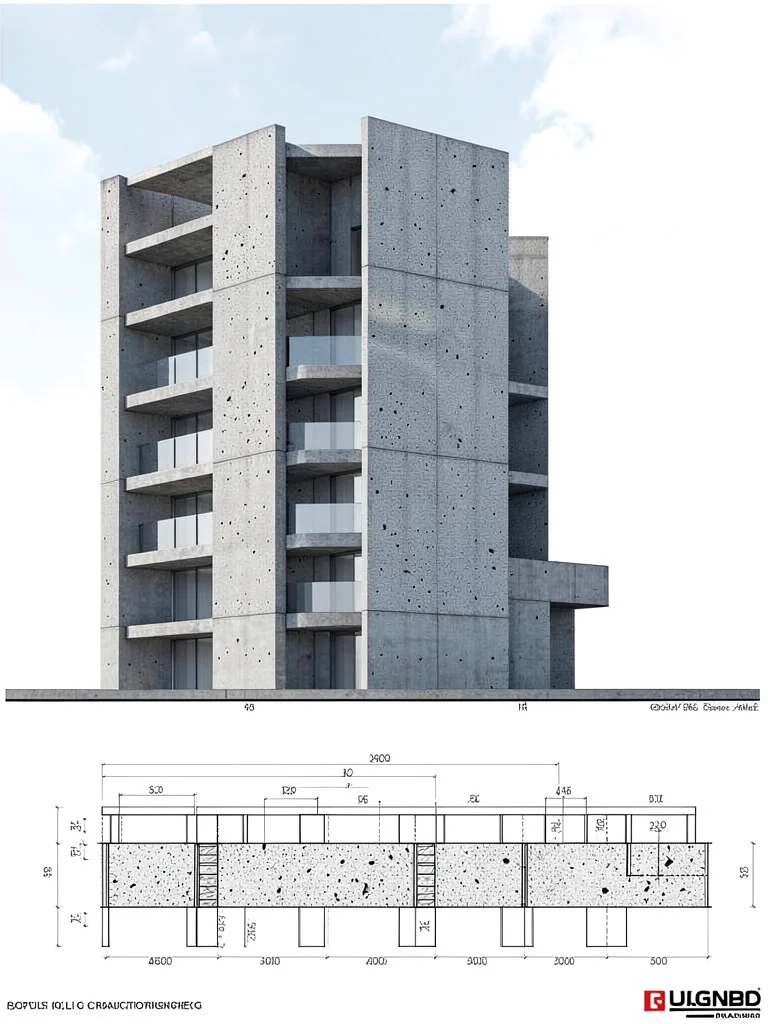 Brutalist building elevation drawing