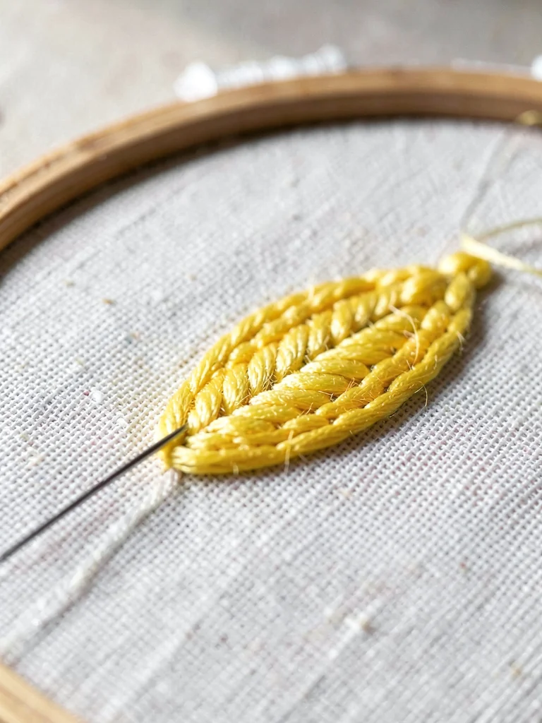 Macro Satin Stitch Petal in Butter Yellow