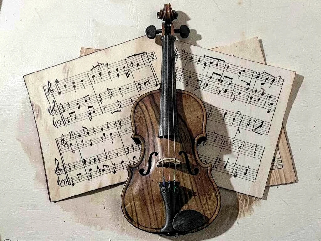 Marquetry violin still life