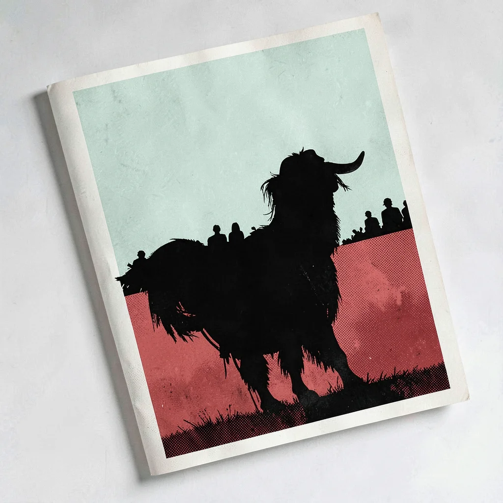 graphic bold rolled-festival-poster silhouette tilted at an angle in mint and re