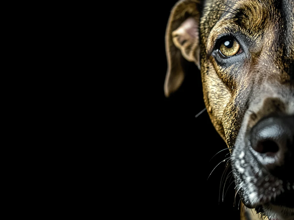 Dog nose and eye at extreme right edge of frame