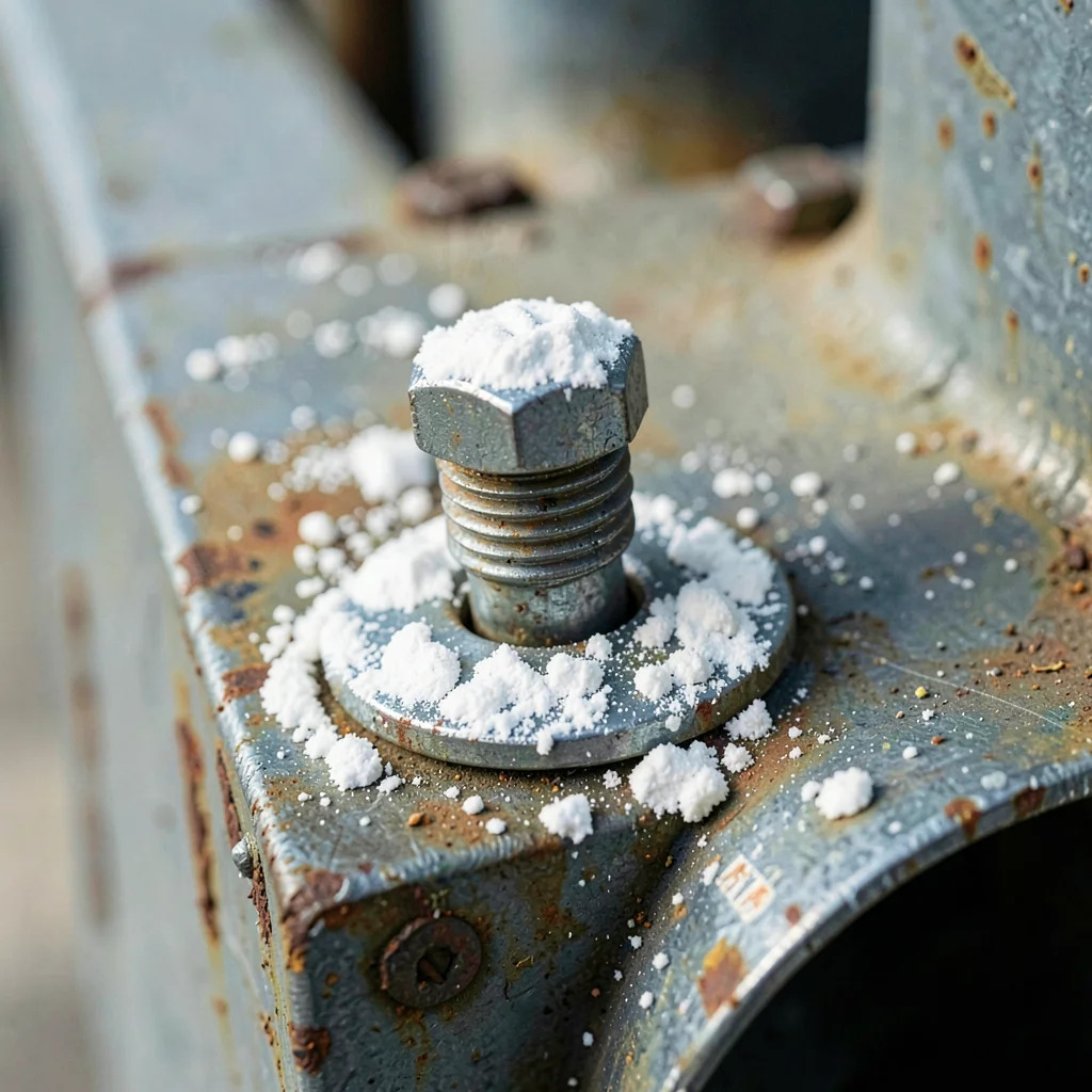 Traffic light mounting bolt, aluminum oxidation creating white powder